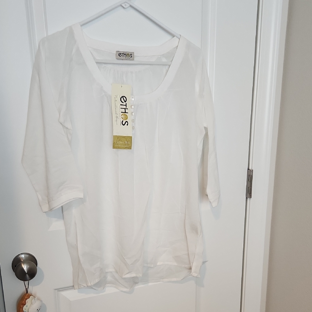 Ethos Paris White Organic Cotton Blouse
